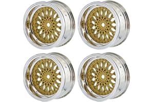 KEEDA RC Car Diameter 52 mm/2.05 Inch Plastic Rims 12 mm Hexagonal Wheels for Traxxas HSP HPI Yokomo Tamiya TT01 TT02 1/10 RC On Road Touring Racing Drift Car (Offset Depth 6 mm, Gold)