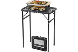 FUNYKICH Mesa Plegable para Barbacoa con Rosca 60x40cm 3 Alturas Ajustables (27/51/75cm), Superficie de Malla Resistente al Calor y Agua con Asa de Transporte, para Camping, Jardín y Fiestas