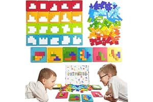 Jastown Tetris gra w pojedynki, drewniane puzzle Tetris Tangram, gry koncentracyjne dla dzieci od 4, 5, 6, bloki, puzzle Montessori, gra 4, 5, 6 lat, inteligencja, zabawka edukacyjna od 4