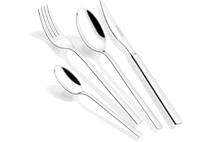 MONIX Amalfi | Set 24 piezas de cubiertos con cuchillo chuletero, Acero Inoxidable 18/0, Acabado Pulido, Apto para Lavavajillas