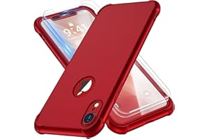 ORETECH Coque Compatible avec iPhone XR, avec 2 x Protecteur D'écran en Verre Trempé 360°Housse Hybride Robuste 2 en 1 Antichoc Ultra Mince Mat Anti Rayures PC TPU Etui pour iPhone XR Case Rouge