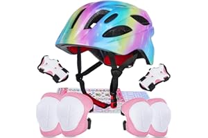 UNICORN CASTLE Kids Bike Helmet Age 3-8 Years, Kids Helmet and Pads Set with DIY Stickers Adjustable Toddler Helmet for Skateboard Scooter Cycling Skating