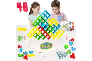 71NMLY Tetra Tower Balance Game Tetris Tower Balance Stacking Team Building Blocks Board Game Stress Relief Toy DIY Swing Stack High Balance Toy Puzzle Stacking Blocks Interactive Toy Gift for Kid (48PCS)
