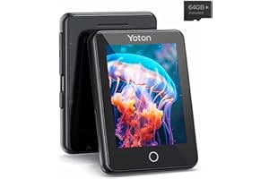 YOTON Odtwarzacz MP3 Bluetooth 64 GB, przenośny odtwarzacz muzyki z ekranem dotykowym, bezstratny dźwięk HiFi, wbudowane radio FM, stoper, rejestrator, krokomierz, w zestawie słuchawki