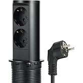 Electraline 62586 Retractable Extendable Power Strip for Desk/Table, Recessed Socket, 2 Schuko Sockets, Diameter 60 mm, Cable