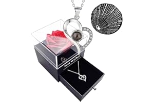 GUCHO Forever Rose Flowers Box with I Love You Necklace in 100 Languages,Gifts for Wife,Valentines Gifts for Her,Mothers Birthday Gifts, Gift Ideas for Women