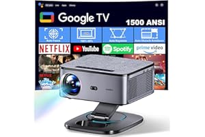 【1500 ANSI/Google TV/Auto Focus】 XIWBSY Videoprojecteur 4K Supporté, 38000 Lumen FHD, 360° Rotation, Projecteur Video Contrôle Vocal, Retroprojecteur WiFi6 Bluetooth 5.3, Projector Home Cinéma