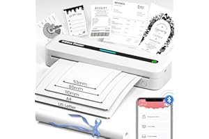 Omezizy Mobiler Drucker A4, M832 Thermodrucker Bluetooth für Unterwegs, 300DPI Monochromer Tragbarer Drucker unterstützt 5 Druckformate, Reisedrucker für Handy und Laptop - Weiß