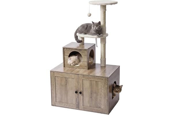 Relaxdays klösträd med kattlåda, HBT: 133x78x49 cm, ljusbrunt