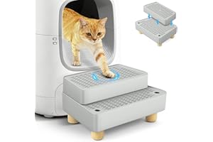 Bartuke Rampa extragrande de 2 escalones para caja de arena para gatos, alfombrilla para recoger arena para gatos con patas de madera, función de filtro, taburete de pedal para arena autolimpiable