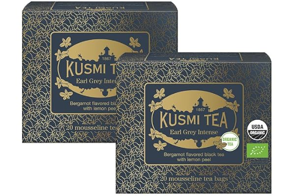 Kusmi Tea - Earl Grey Intense - Set om 2 burkar - Ekologiskt Earl Grey Bergamott smaksatt med citronskal - Koffeinhaltigt te - 2x20 dosor