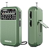 XHDATA D220 Portable Transistor Radio, Small FM/AM/MW/SW Mini Pocket Radio, AUX Headphone Output, Battery Operated, Green