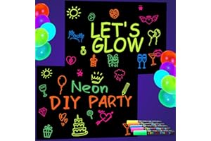 APUXXJUPA Świecące w ciemności artykuły imprezowe - zestaw tła do fotografii Let's Glow zawiera czarne papiery graffiti i wielokolorowe fluorescencyjne długopisy do neonowych dekoracji imprezowych