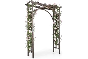 COSTWAY Rosenbåge trä, 160 x 60 x 216 cm, mörkbrun, gran | Trädgårdsbåge för klätterväxter och hängande korgar, valv med tak, spaljé, spaljé, spaljé, för trädgårdsbröllop