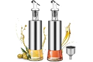 95Street Bouteille D'huile,2pack 300ML Bouteille de Vinaigre Distributeur D'huile/Vinaigre,Distributeur Huile D'olive Bouteille D'huile en Verre en Acier Inoxydable pour la Cuisson,Les Grillades