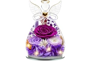 YiHuaHua Ewige Blume Engel Figur Geschenk für Frauen, Mama, Ehefrau - Geburtstag, Muttertag, Geschenk Weihnachten Ewige Blume mit LED-Beleuchtung (Lila und Weiß)