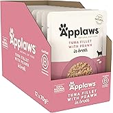 Applaws Premium Natural Wet Cat Food, Tuna Fillet with Pacific Shrimp in Broth, 70 g Portion Bag (12 x 70 g)