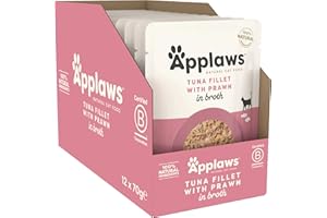 Applaws 100% Natural Wet Cat Food, Tuna Fillet With Pacific Prawn, 70g (Pack of 12)