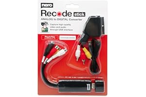 Nero VHS a USB Video Grabber Recode Stick | VHS autodigitalizar | Analog to Digital Capture Card | Windows 11/10 / 8/7 (digitalizar Cintas de vídeo | S-VHS | Hi8 | Super 8 | DVD a PC)