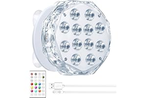 Idealife Luz Sumergible Luz Recargable 20-LED, Luces Led Pilas Luz Acuario Luz Piscina Luz Pecera con Temporizador Imán Ventosas Luz Ambiente Luces Nocturnas Luces Decorativas para SPA Fiesta Navidad