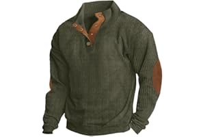 Hisir Mens Corduroy Sweatshirts Henley Neck Snap Buttons Stand Collar Long Sleeve Winter Sweatshirt Tops