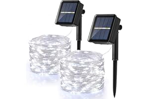 [Lot de 2] Guirlande Lumineuse Exterieur Solaire, BrizLabs 120 LED Guirlande Guinguette Solaire Étanche 12M 8 Modes Fil de Cuivre Guirlande pour Jardin Terrasse Mariage Noël Fête, Blanc Froid