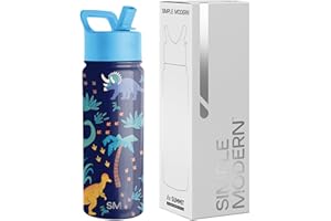 Simple Modern Botella Agua Niños con Pajita | Botella Térmica Acero Inoxidable Aislado Reutilizable para Niños y Niñas | Summit | 530ml | Jurassic Jungle