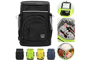 XIUWOUG 33L Kühltasche Gross, Wasserdichten Isolierter Rucksäcke Cooler Bag, Kaltes Bier Picknick Rucksack Mit Kühlfach, Picknickkorb 2-4 Personen, Mobiler Kühlschrank Fürs Auto (Schwarz)