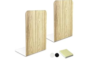 DARUITE Bookends, Bookends, Metal Bookcase, Children's Book Stand, Children's Book Holder, Bookend Wood, for DVDs, Office, School, Library, (170 x 120 x 103 mm, 1 Pair, Imitation Wood)