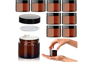 ‎VOLILA Braunglas Salbentiegel Gläschen mit Deckel (60ml x 8 Stück) - Glastiegel Creme Dosen zum Befüllen - Ideal als Kosmetik Aufbewahrung, für Cremes, Salben usw.