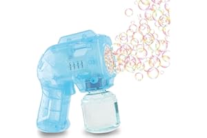 Blubbel Sparabolle di Sapone LED, Pistola Giochi, Macchina Automatica, Bubble Gun, Cannone d’Aria, Giocattolo Matrimonio, Regalo Estivo Bambini, 50ml Liquido Incluso