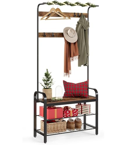 SONGMICS Portemanteau Romantique Blanc - Tringle + Étagère Chaussures, 90x44,5x173 Cm, Acier Solide