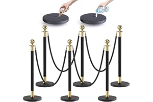 kaiyomi 6Pcs Stanchions Posts with Black Velvet Ropes Set, 5 Feet Crowd Control Barrier Kit for Red Carpet Party Decoration and Ribbon Cutting Ceremony (Golden & Black)