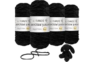 VORHOT 400g Filato di Ciniglia, 4 Rotolo Morbido Lana di Ciniglia, Lana Vellutata per Bambini per Lavorare a Maglia, Nero