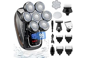 RUSHMORE ROSE USA Rasoio Testa Calva, Rasoio Elettrico Barba 6 in 1 Regolabarba Uomo, Rasoio Elettrico Corpo Uomo con 7 Testine Rotanti, Rasoio Testa IPX7 Impermeabile, per Capelli Barba Naso Orecchie e Viso Pulito