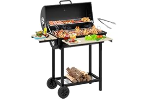 YITAHOME L Barbacoa ahumadora de carbón, parrilla portátil con bandeja de carbón ajustable en altura y medidor de temperatura para fiestas, camping, patio, jardín, viene con pinzas de cocina