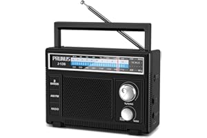 PRUNUS J-136 AM/FM Radio Portatile, Radiolina Portatile Alimentata da Batterie o Alimentazione CA, Radioline Portatili con Jack AUX/Microfono per Casa, Cucina, Tavolo (Nero)