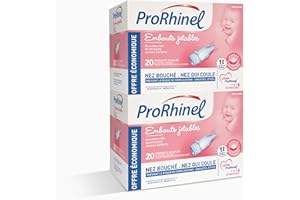 Prorhinel Embouts Jetables Mouche Bébé Manuel, Pour Nez Bouché et Ecoulement nasal, Doux Hygiénique, Fabriqué en France, 20 Embouts Souples - Lot de 2