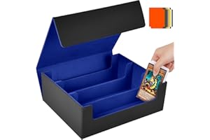 Aolso Card Storage Box for Trading Cards, 1800+ PU Leather Commander Deck Case With 8 card dividers, Storage Box, Magnetic Closure Card Holder for Magic Game Cards (Black&Blue)