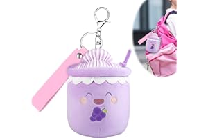 AYIXIWARZ BoBa Plushie with Keychain, Cute Small 8cm Bubble Tea Plushi Keyring, Mini Fruit Plush Pillow Key Chain Stuffed Animal Pillow Skin-friendly Hugging Pillow, Fluffy Toy Pillow Milk Tea Plush Gift Toys
