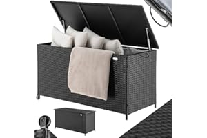 BAKAJI Baule Portaoggetti da Giardino in Polyrattan 420 Litri, Box da Esterno Impermeabile Resistente ai Raggi Uv, Cassapanca XXL con Ruote per Trasporto e Maniglia, 121 x 55 x 60 cm (Nero)