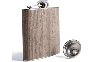 SPDYCESS Petaca de Madera 6oz Petaca de Acero Inoxidable con Embudo Botella de Whisky para Hombres Regalos de Viajes Escalada Senderismo Camping Esquí