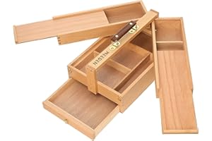 MEEDEN, scatola portaoggetti per artisti, portatile, pieghevole, multifunzione, in legno di faggio, con scomparti e cassetto per materiale artistico