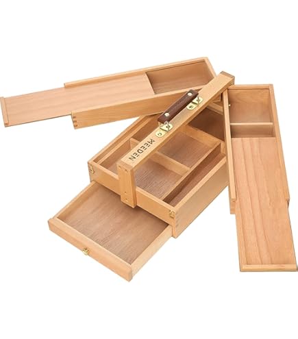 MEEDEN houten opbergdoos voor kunstbenodigdheden met 10 laden, draagbaar beukenhout, multifunctionele potlood-, kwastenorganizer, houten kist met lade en compartimenten voor pastelkleuren, potloden