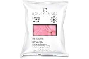 BEAUTY IMAGE Cera Depilatoria de Fácil Fusión. Depilación Sin Bandas para Cuerpo, Axilas, Vello Facial, Cejas y Zonas Delicadas. Apto para Pieles Sensibles. Rosa Mosqueta [1 Kg]