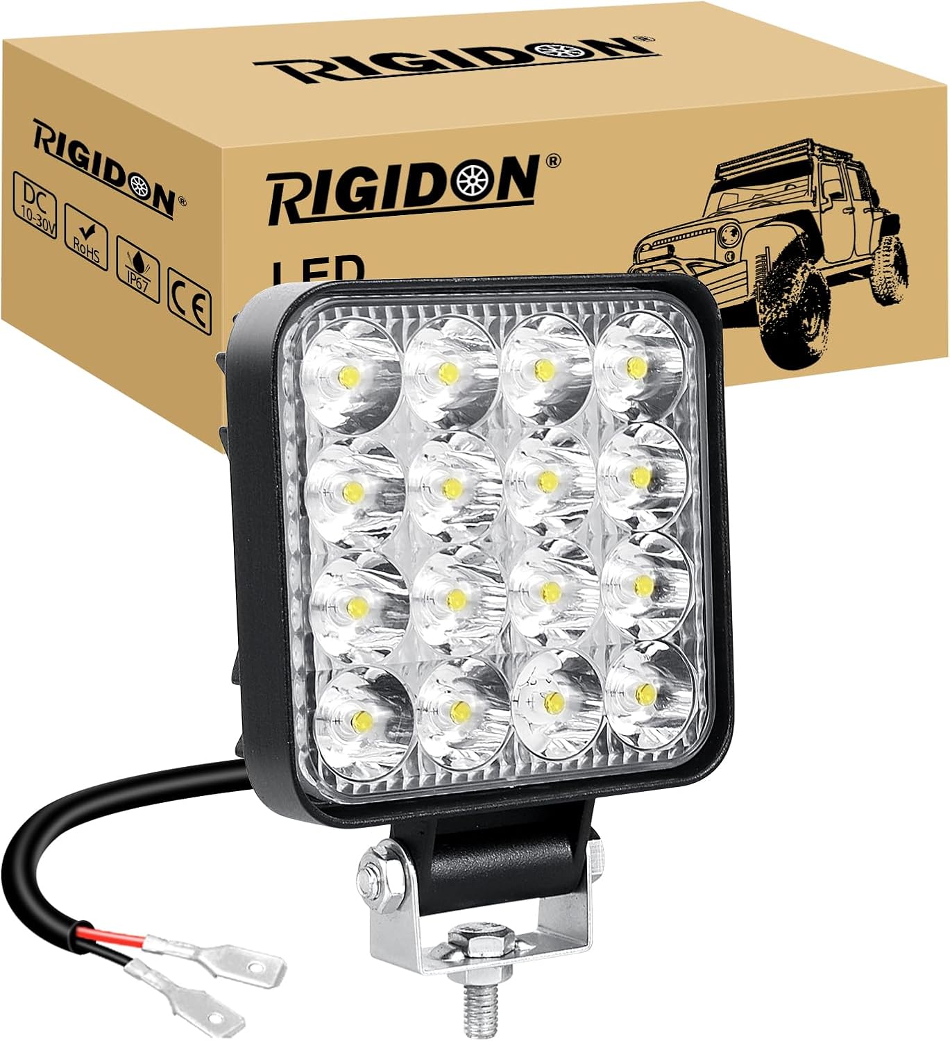 RIGIDON 1 Pcs Faro de trabajo rectangular, 3.3 pulgadas mini 48W, Spot lámpara para off road camión coche ATV 4x4 tractor moto, Exterior foco led 12v 24v spotlights faros antiniebla