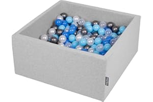 KiddyMoon 90X40cm/300 Balles ∅ 7Cm Carré Piscine À Balles pour Bébé Fabriqué en UE, Gris Clair: Perle/Bleu/Babyblue/Transparent/Argent