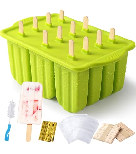 Moule Flexipan Moule Glace, Moule Magnum Cake En Silicone,Lot De 2 Moules à Glace De DIY Réutilisables,Moule A Esquimaux,Baton Glace Bebe Sans BPA 50 Batonnet En Bois,Baton Glace Pour Enfants Et Adultes