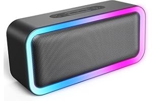 MEGUO RGB Lights Bluetooth Speaker, 10W Small Portable Wireless Bluetooth Speaker w/HD Stereo, IPX5 Waterproof, 18H Playtime, Mic, TF Card, Mini Speakers for Home Garden Party Camping Travel