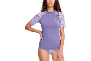 HUGE SPORTS Ladies Rash Vest Women Short Sleeve Quick Dry Surf Swim Rash Guard Shirt Workout Activewear Top